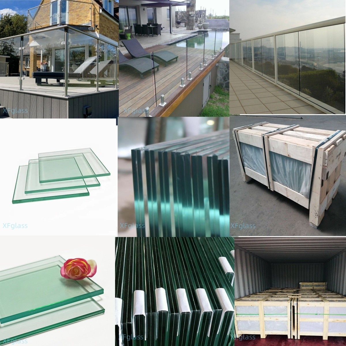10mm 12mm 15mm Toughened Glass Railing Balcony Frosted Glass Balcony Railing Customized Size Frameless Glass Stair Railing Tempered Glass Stair
