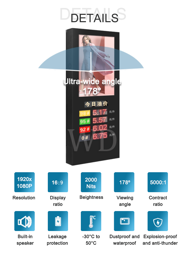 49" 55" 65" LCD LED sign diplay highly visible under sunlight Remote Update