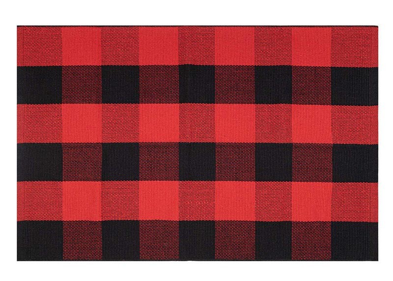 Customized Cotton Thread Red And Black Viscose Fiber Lattice Doormat