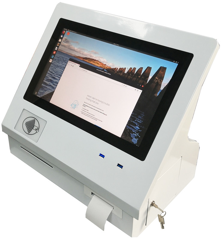 Elegant stylish And Space-saving Desktop Kiosk With Durable Steel Enclosure vandal-proof IR Touchscreen And TFT LCD