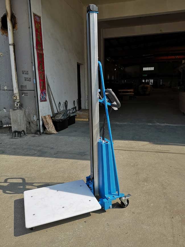 Small Hydraulic Stacker Truck Electric Work Positioner Lift Truck 220 Lbs Capacity