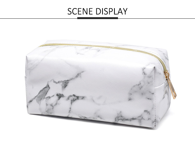 Large Capacity Women PU Marble Vanity Cosmetic Wash Bag Beauty