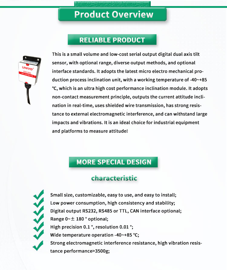 Industrial Grade X-Y Dual Axis Inclinometer with RS232/RS485/TTL Output UBIS-326Y UNIVO