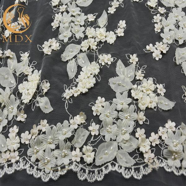 Buy cheap Tulle 3D White Flower Lace 80% Nylon Embroidery For Wedding from wholesalers