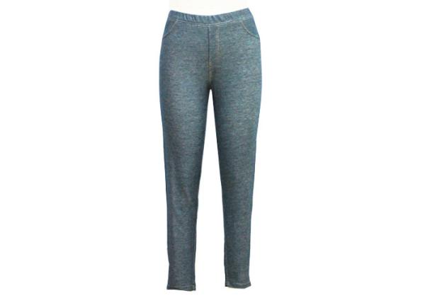 Buy cheap Knitted Ladies Casual Pants Fake Denim Dress Trousers Double Needle Stitch On Waist Band from wholesalers
