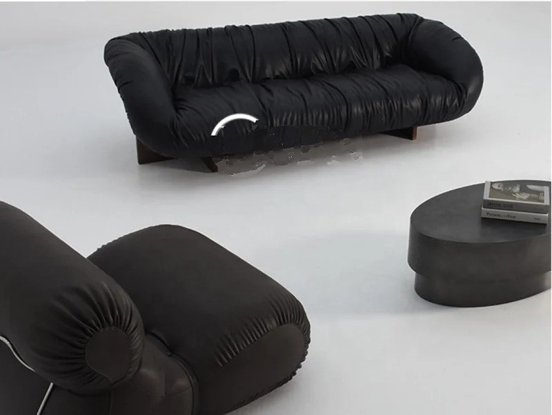 High End Five Star Hotel Presidential Suite Reception Pleated Leather Sofa