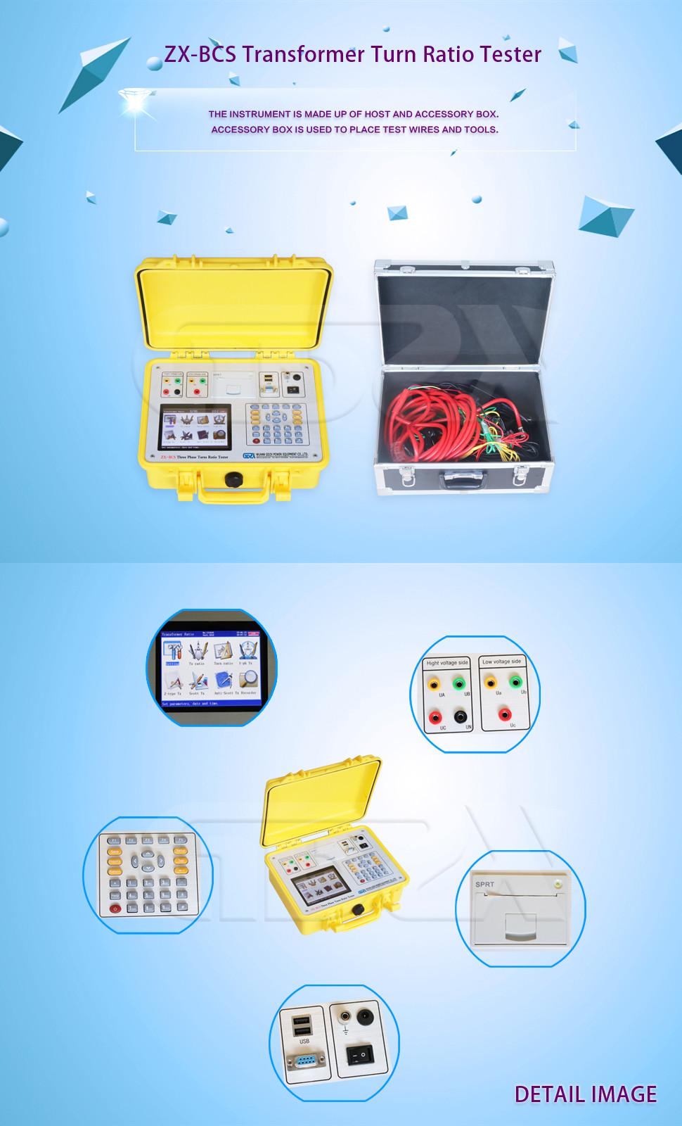 ZX-BCS 0.1 Accuracy Portable Automatic High Speed Transformer Turns Ratio Tester For Field