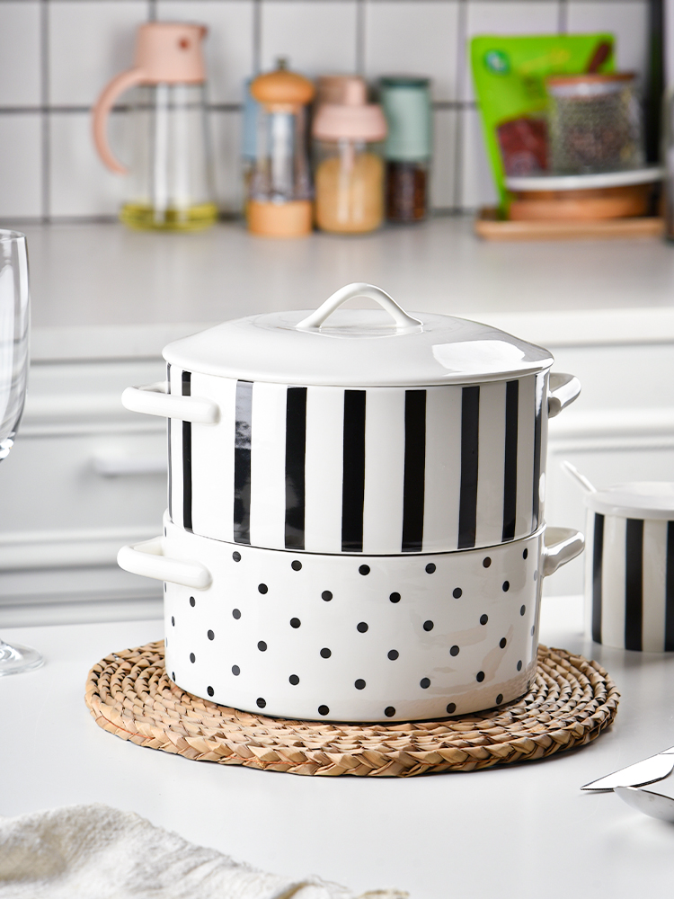 Double Handle Ceramic Tureen Serving Bowl for Salad and Soup at Home
