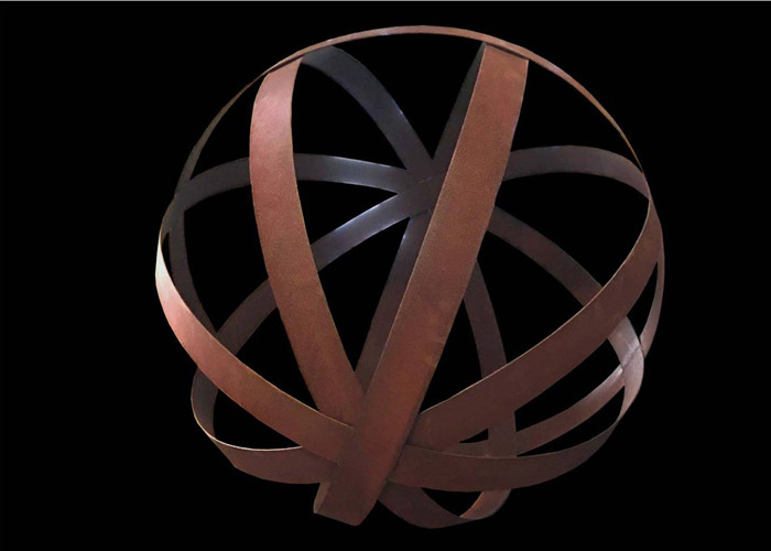 Hollow Corten Steel Lawn Ball Rusted Metal Garden Sculptures Custom Size