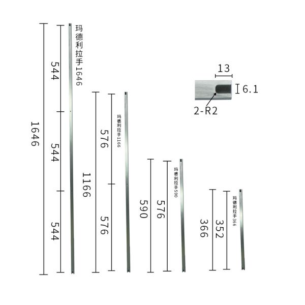 OEM Custom Furniture Hardware Gray Cabinet Handles Long 1646mm