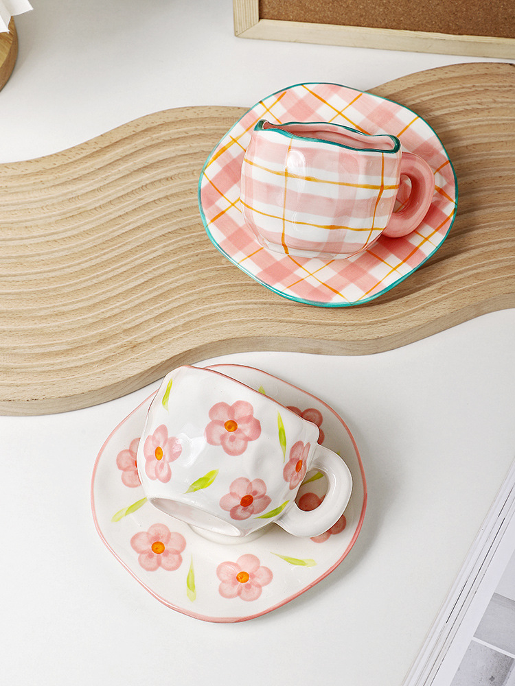 ins ceramic mug handmade irregular 10oz customised coffee cup and saucer afternoon tea ceramic cup retro stoneware mug