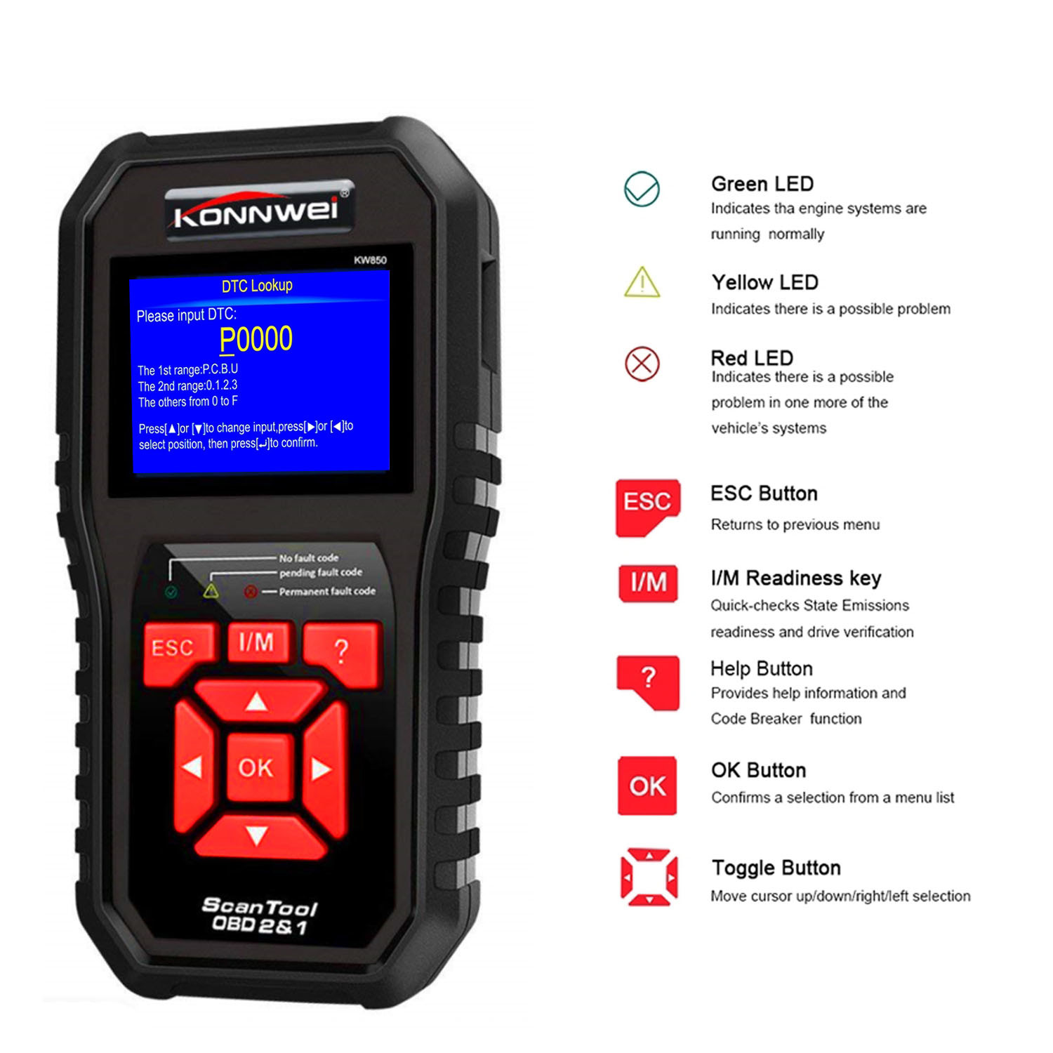 Pc Konnwei Car Diagnostic Scanner / Obd2 And Can Scan Tool Emissions Test