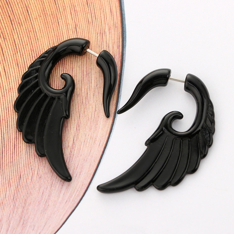 Trendy Wings Earrings for Women Black Angle Feather Drop Earring Ear Plugs Punk Patry Earring Jewelry