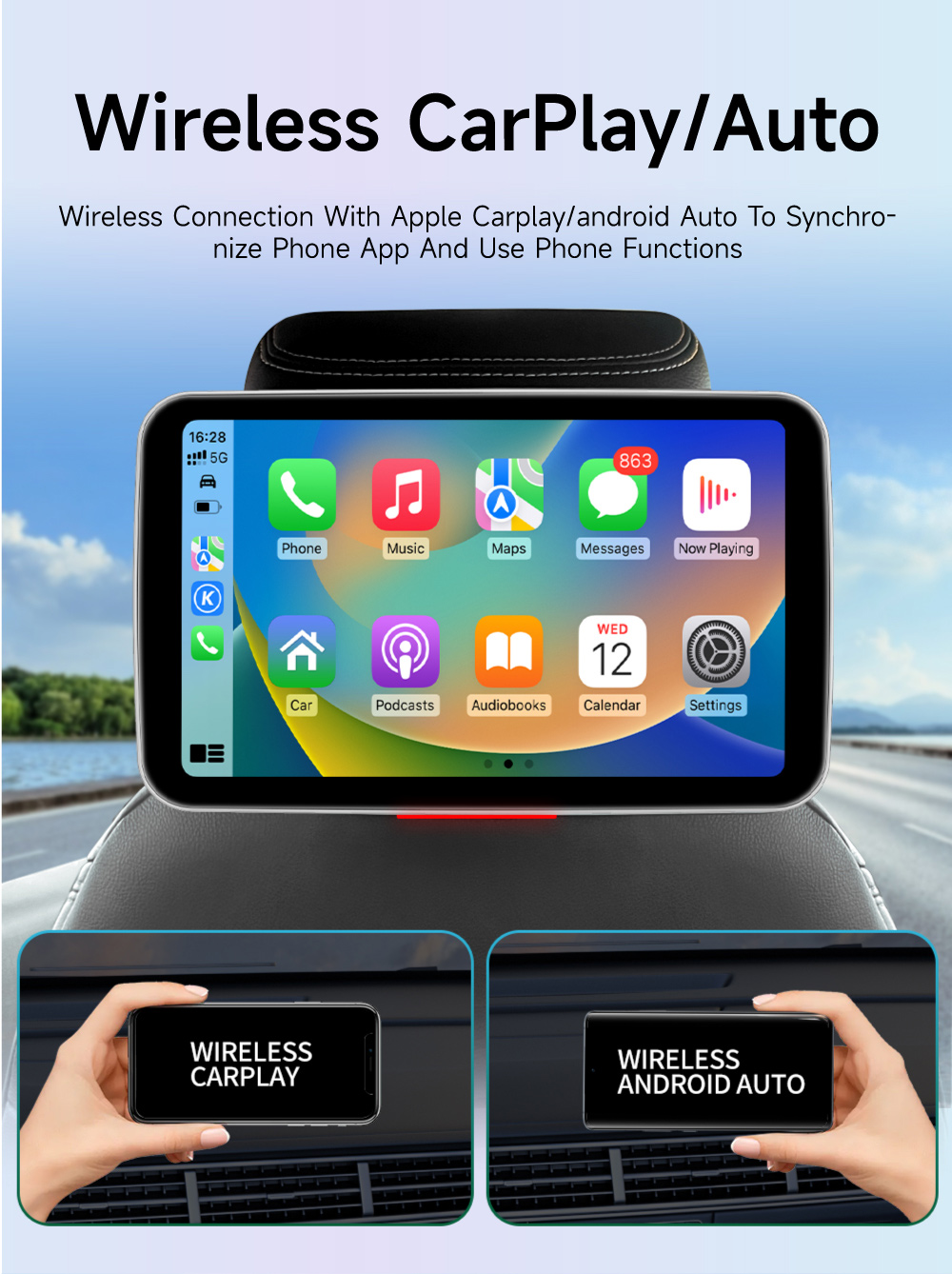 1280*800 Resolution Aux in Function Car Headrest Monitor With HDMI TV for MP5 Player