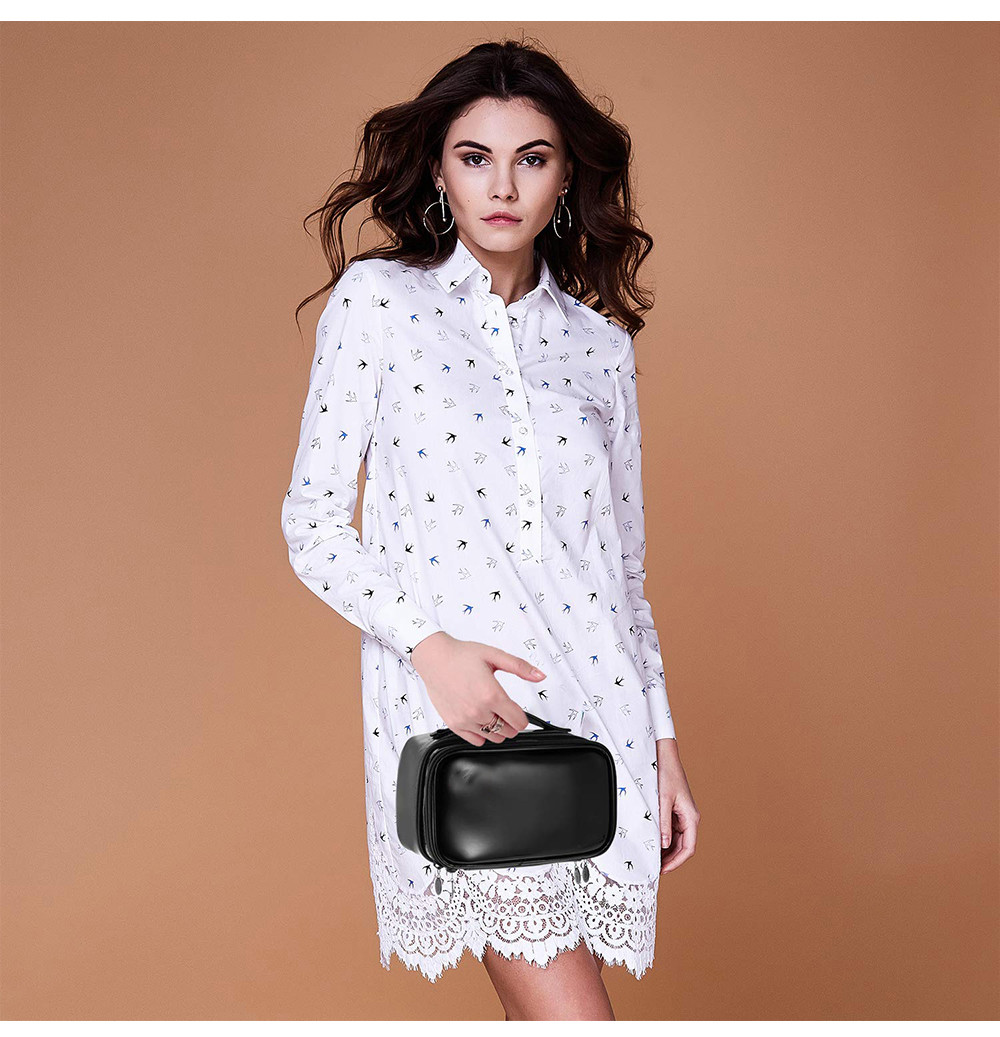 Multifunctional PU Leather Zippered Cosmetic Bag With Brush Compartment