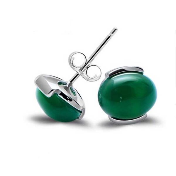 Buy cheap 925 Sterling Silver Oval Green Onyx Bead Stud Earrings(033422W) from wholesalers