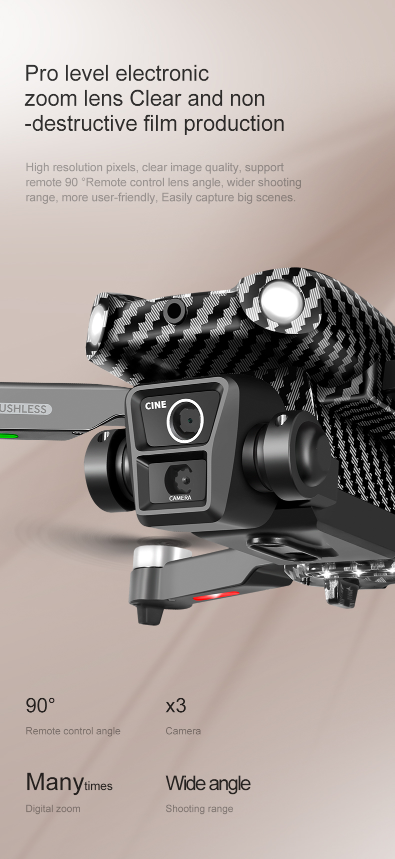 Beginner Operator Skill Level Portable RC Drone with Obstacle Avoidance and Triple Camera D3 Pro 4k Brushless Motor