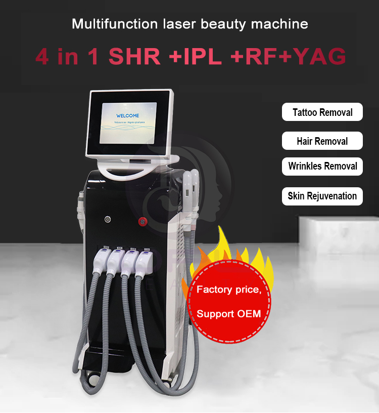 Multifunction 4 in 1 Elight ipl opt rf nd Yag Laser Tattoo Removal IPL Hair Removal Beauty Machine
