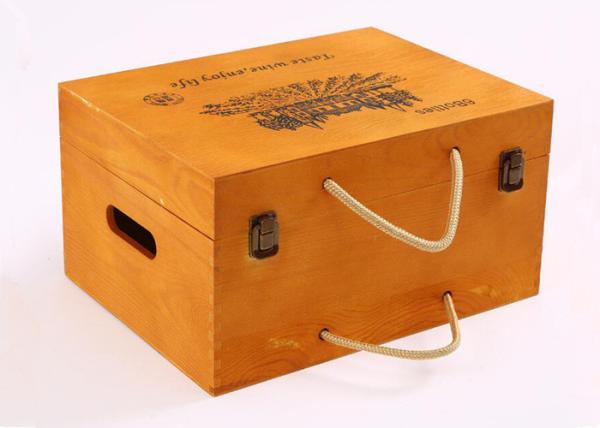 Buy cheap Yellow Color Personalised Wooden Wine Box Six Bottoms With Rope Handle from wholesalers