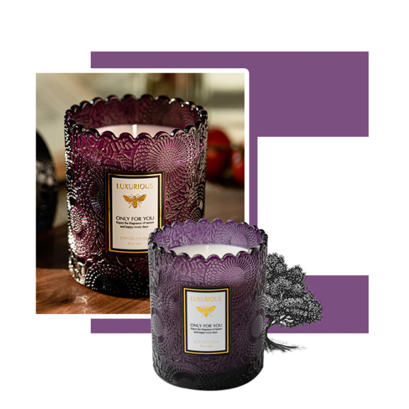 Custom Carved Transparent Frosted Glass Candle Cup Handmade
