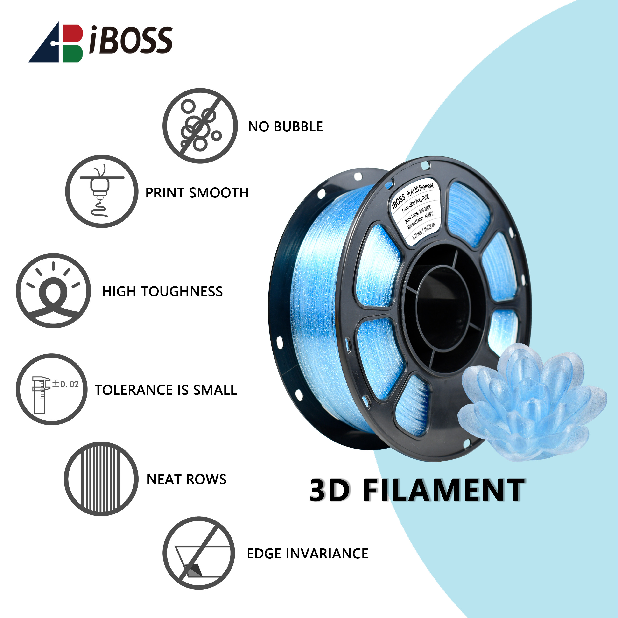 High Strength 3D Printing Filament 1.75mm Glitter Blue PLA+ Filament FDM Forming Technology