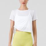 Round Neck Pleated Ladies Yoga Tops Breathable Women'S T Shirt