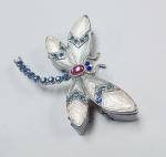 Trinket jewelry box, dargonfly diamond decoration pink pewter jewelry box