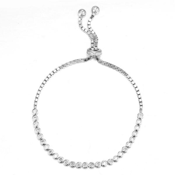 Buy cheap Sterling Silver CZ Bolo Bracelet 2.4mm Round Stone Solitaire Diamond Bracelet from wholesalers