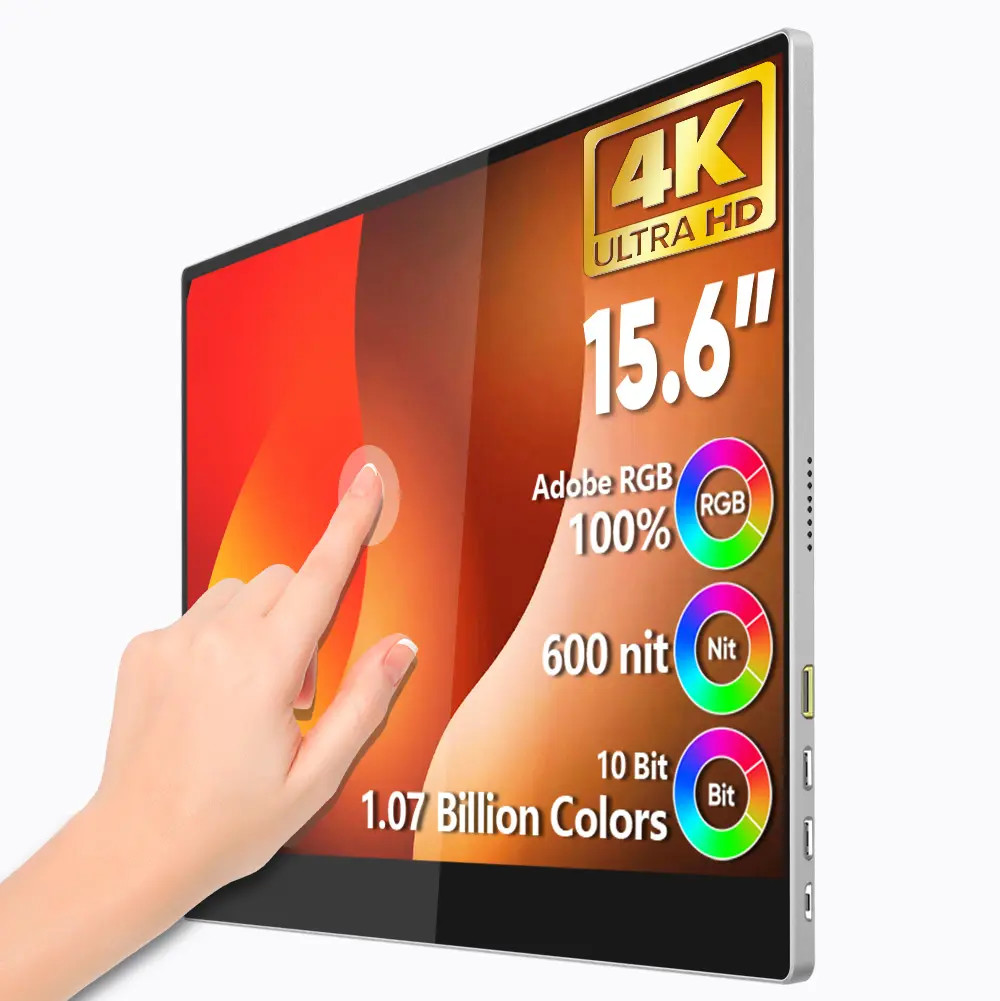 Viewing Angle 85/85/85/85 15.6 Inch 4K Portable Monitor Touchscreen 600 Brightness USB Interface for Laptops and PS5