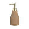 Buy cheap Round Bath Soap Dispenser Ceramic Lotion Dispenser Vertical Stripe With Wood Base from wholesalers
