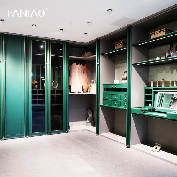 Buy cheap Green Walk-in Closet L-Shaped Wardrobe with Make-up Vanity from wholesalers