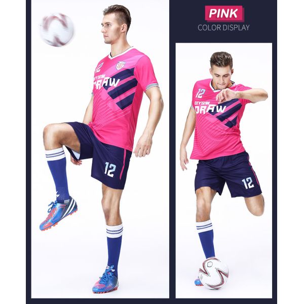 Men's short sleeve jersey customized adult football suit set Student team match training suit design printed word pattern logo