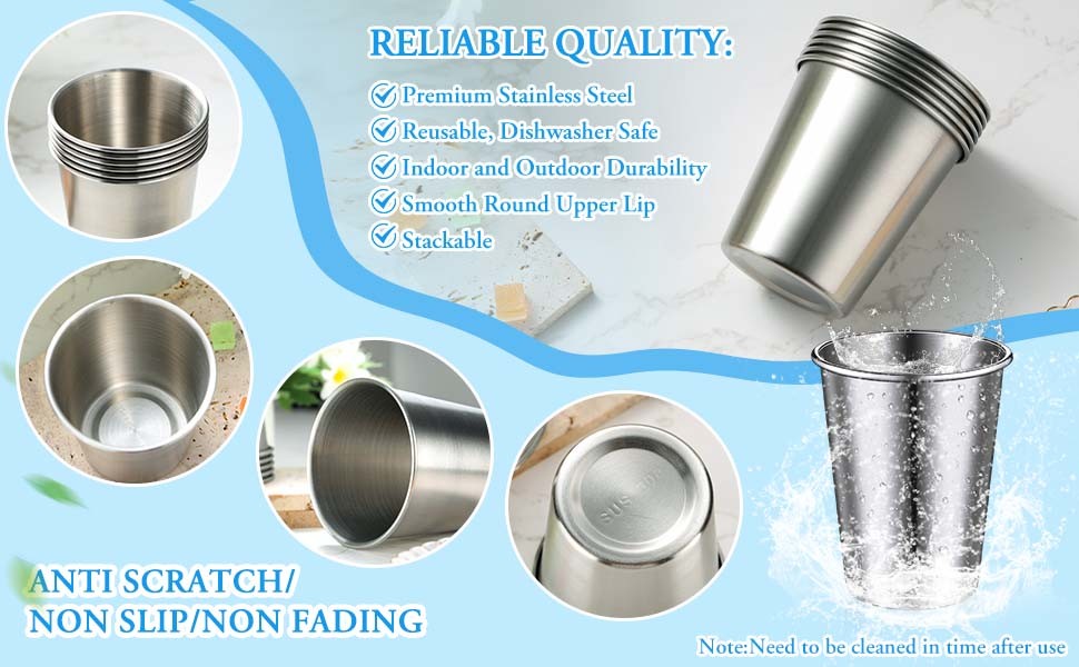 16 Pack Cylindrical Custom Stainless Steel Cups Shatterproof