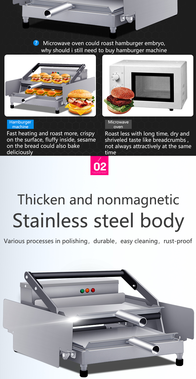 Silver White Electric Hamburger Food Heating Machinery with Non-Stick Cooking Surface