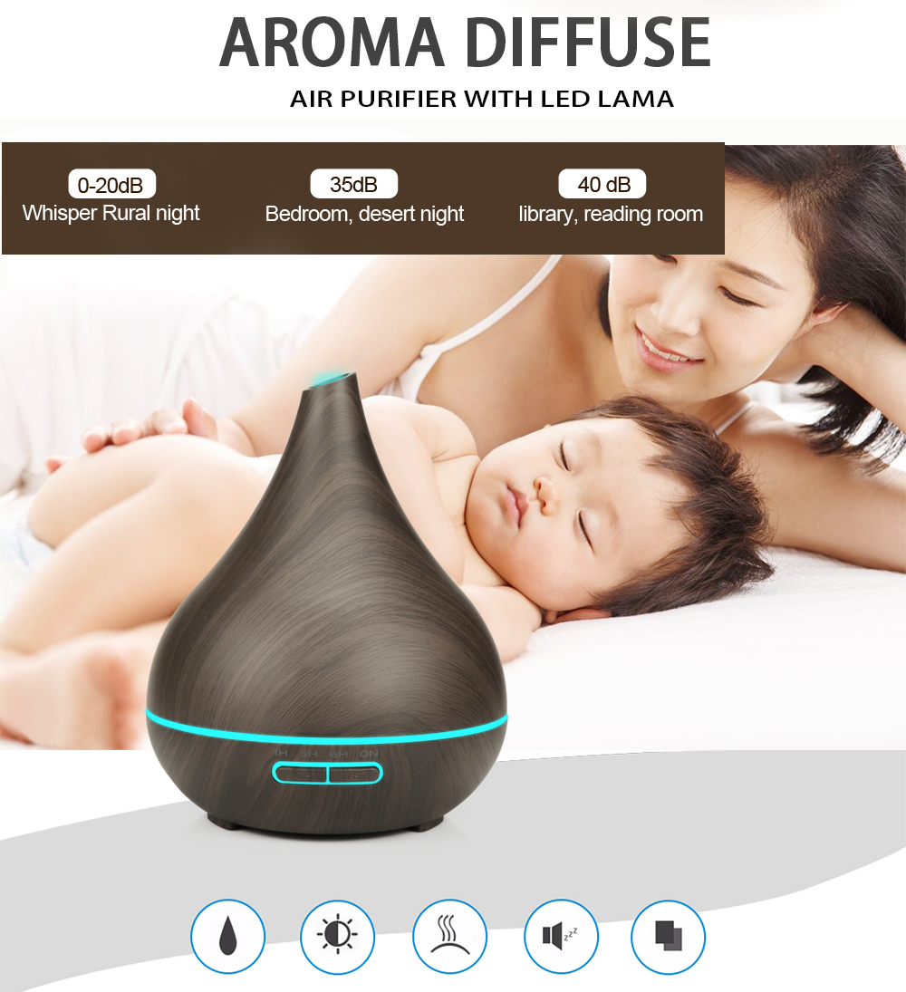 400ml Capacity Mini Aroma Oil Diffuser Wooden Aromatherapy Machine Quiet Remote Control Aroma Diffuser with LED Light