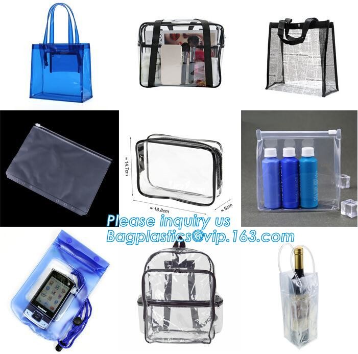 Waterproof customized folding pvc bag clear cosmetic bag with zipper, custom logo print shopping pvc plastic bag, tote