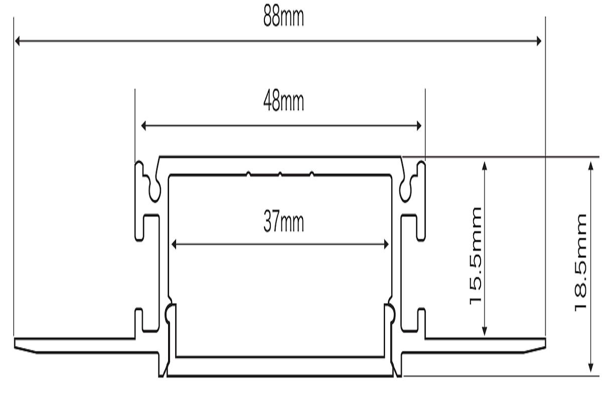 48x19mm Plaster Recessed Aluminum LED Profile for Architectural lighting