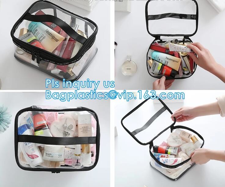 PVC Zip Lock Plastic Cosmetic Travel Packaging Bag, Travel Set Stand Up Bags For Agency With Custom Logo, Waterproof Pla