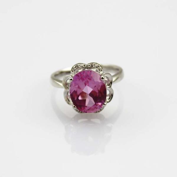 Buy cheap Women Jewelry 9mmx11mm Oval Pink Topaz Cubic Zircon 925 Silver Ring(R196) from wholesalers