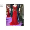 Buy cheap V Neck Red Lace Mermaid Prom Dress Sleeveless Sweep Train Beading Open Back from wholesalers