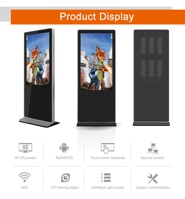 Ultra Thin 49 Inch Floor Standing Interactive Kiosk 60000 Hours Lifetime
