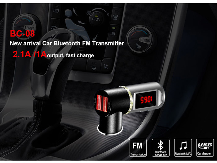 Digital Display Bluetooth Car Charger 360 Independent Volume Control