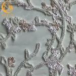 Machine Embroidery Beaded White Lace Fabric MDX Sequin 20％ Polyester