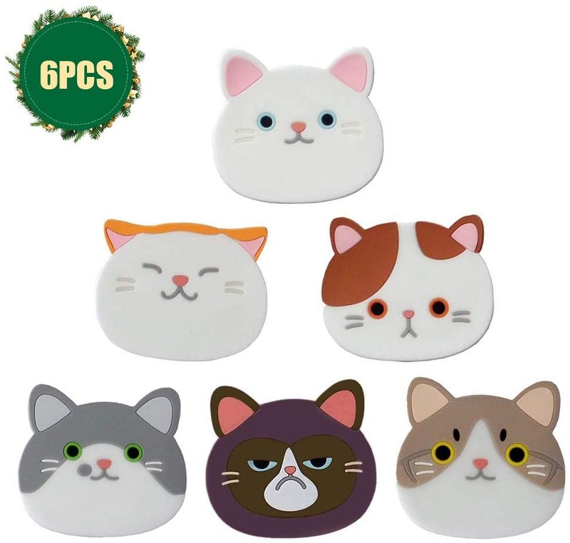 Minglu CM-005Cute Cartoon Cat Cup Coasters Mats Silicone Rubber Coaster for Wine, Glass, Tea, Housewarming Beverage, Drink, Beer
