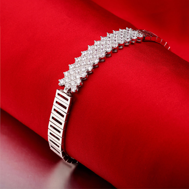 925 Silver Silver Link Bracelet Clear Cubic Zircon Tennis Bracelet (YAQS005)
