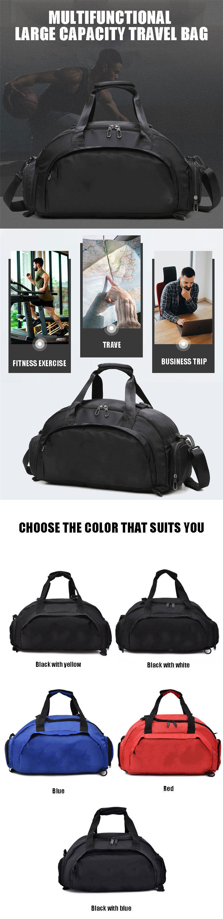 Large Capacity Waterproof Gym Duffle Bags Sports Fitness Bag With Shoes Compartment