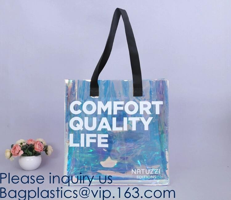 Vinyl Transparent PVC Gusset Bag Plastic Tote Shopping Bag For Packaging TPU Laser Makeup Handbag PVC Cosmetic Shopping