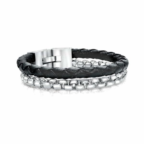 Buy cheap Stainless Steel Men's Black Leather Rope Bracelet Diy Leather Charm Bracelet Custom from wholesalers