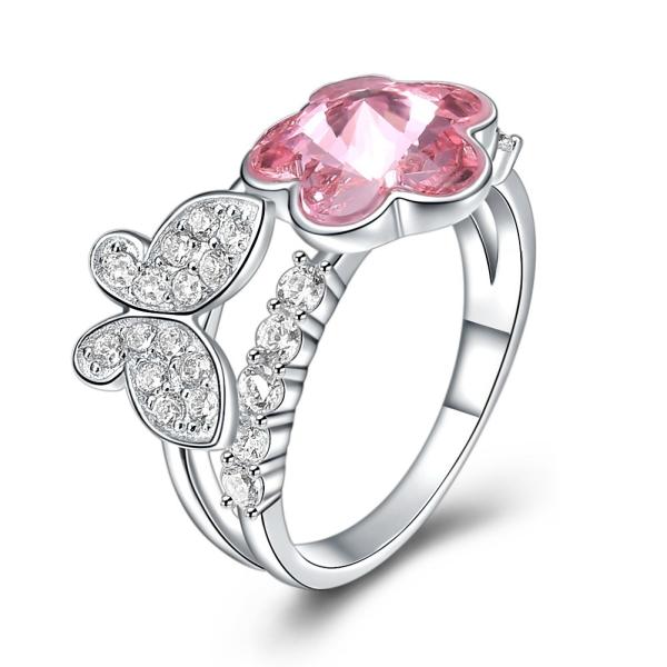 Buy cheap 3g 1.1cm Sterling Silver Jewelry Rings 18k Gold Plating Pink Butterfly Ring from wholesalers