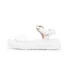 Slip On Calfskin Leather Open Toe Flat Sandals With Raised Footbeds